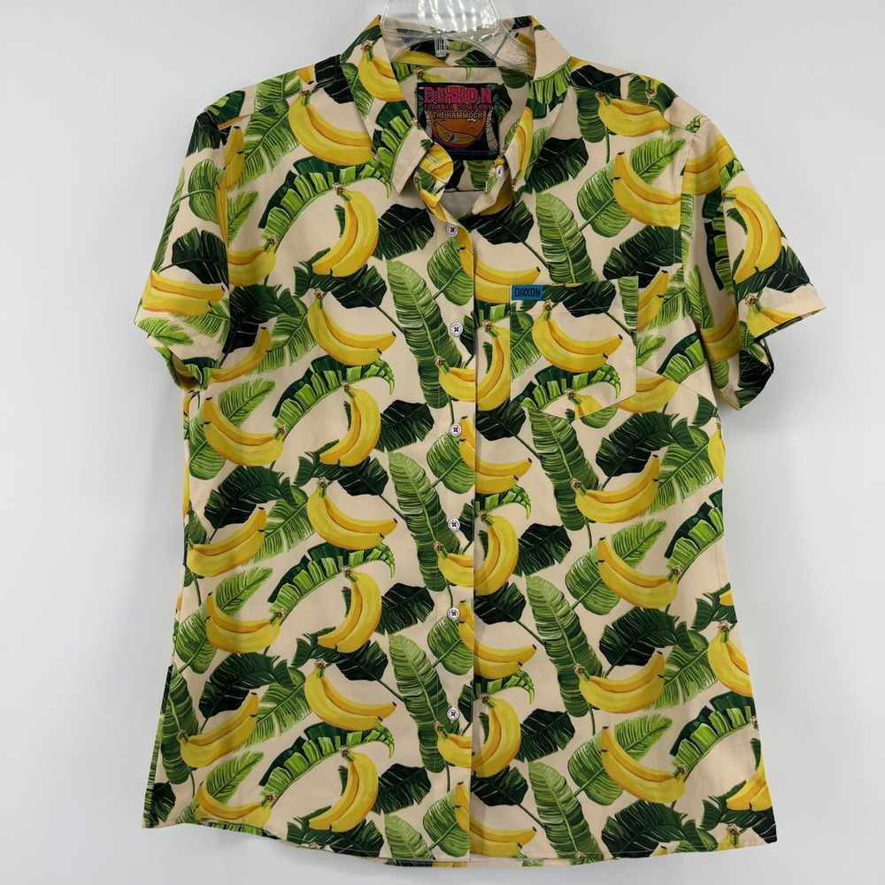 Dixxon Flannel Co The Hammock Shirt Womens L Tan Banana Print D-Lite Stretch